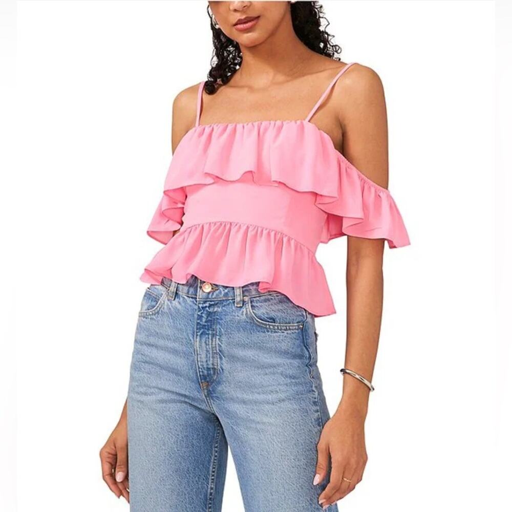 1. STATE Pink Off The Shoulder Ruffle Blouse Size L